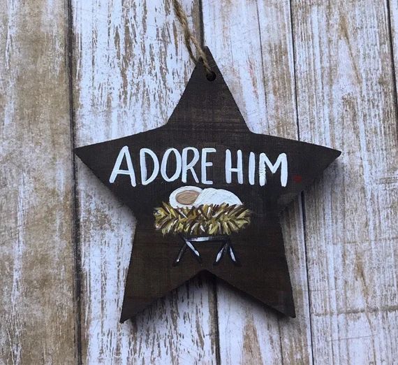 Adore Him Ornament, Baby Jesus ornament, Manger ornament, Come Let Us Adore Him, Hand-painted Orname | Etsy (CAD)