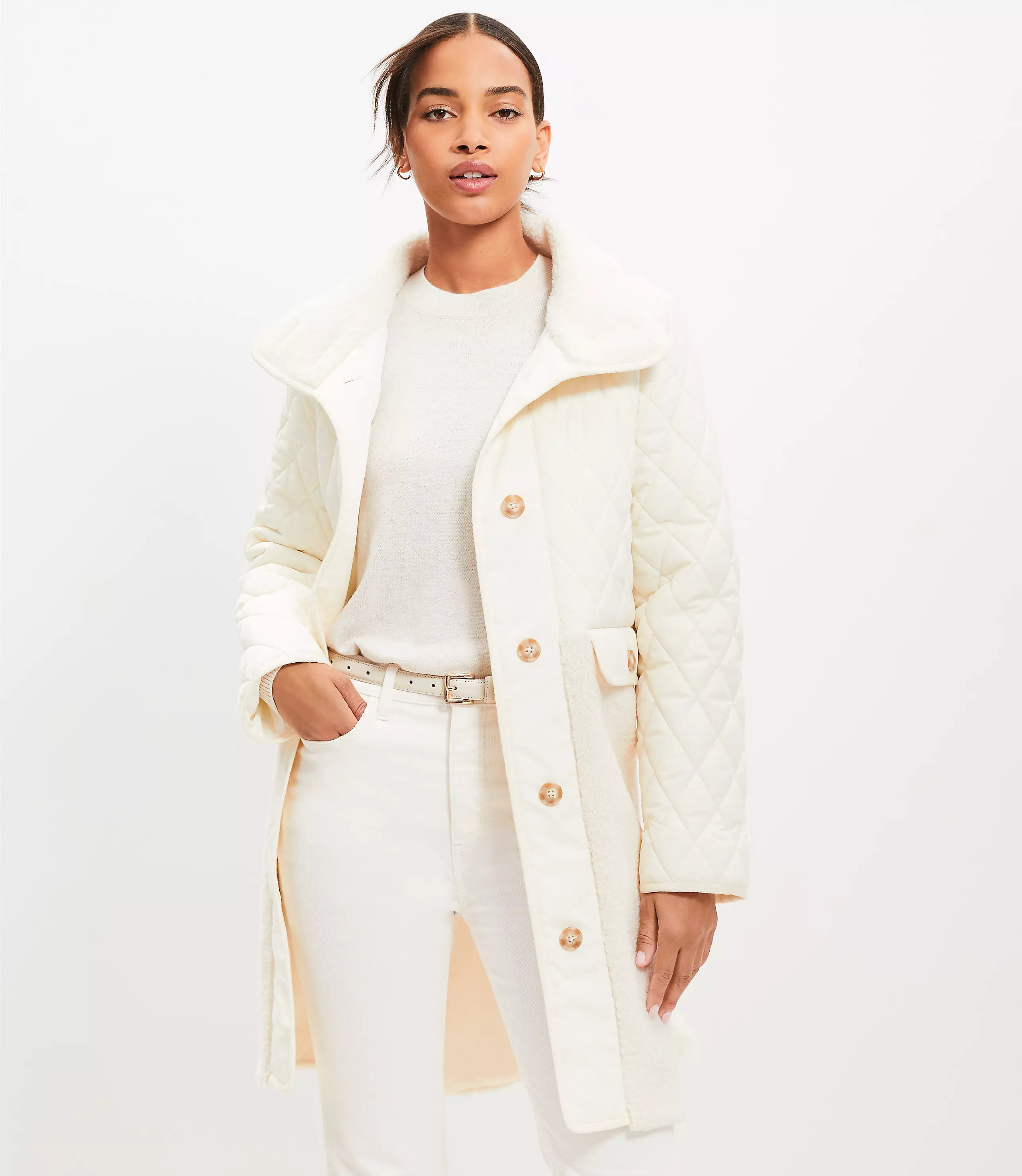 Shearling Mixed Media Coat | LOFT