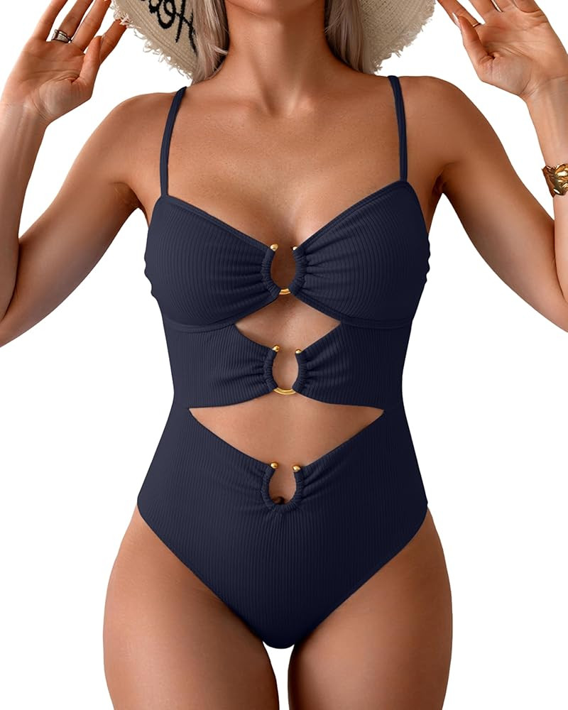 Eomenie One Piece Swimsuit for Women Ring Linked Monokini Sexy Bathing Suit Cutout Swim Suit | Amazon (US)