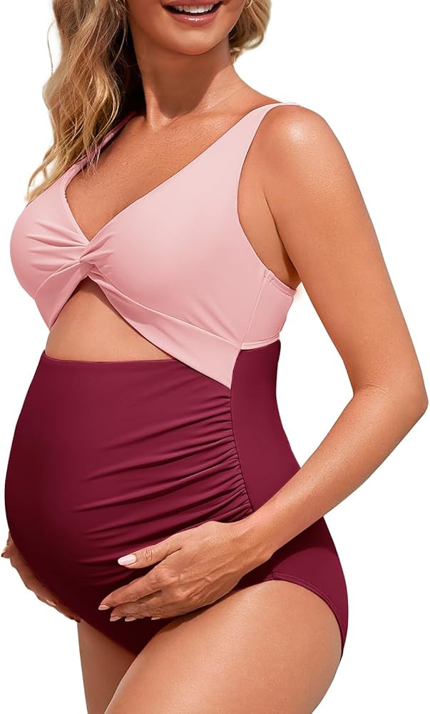 Summer Mae Maternity Cutout One Piece Swimsuit Twist Front Criss-Cross Bathing Suit High Waisted ... | Amazon (US)