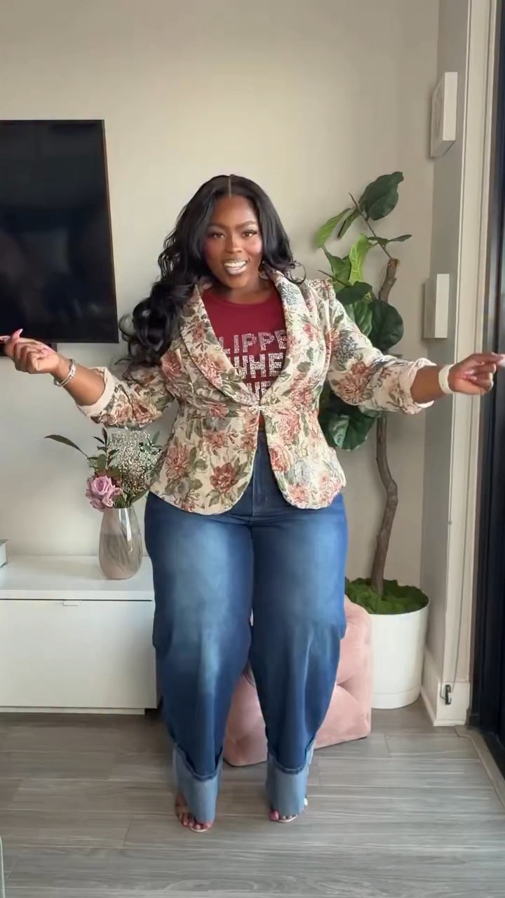 Spring Called📞, I Answered In Denim 👖 & Details 👌🏾 @shein_us 

Breaking into spring with bold layers, mixed prints, & color that refuses🙅🏾‍♀️ to be subtle. It’s all about details & curves designed for style, & these jeans are the birthday 🎉!

🆔 173823380 Jacquard Blazer 16
🆔 111997827 Wide Leg Jeans
Dark Wash / 16
🆔 186582085 Rhinestone Mesh Camisole
Burgundy / 14
🆔 35838356 Printed Tank
White / 14
🆔 216305713 Distressed Wide Leg Jeans
Orange / 16

Code USMarnessathediva680 for $off
Search CE3WC for my trendy picks

#sheinsaveinstyle #sheinbeautyfinds #ad #sheinforall #plussizefashion curvyfashion atlcreators atlantafashion springstyle denimlooks colorfulfashion ootd
plus size spring outfits, curvy denim outfit ideas, atlanta fashion creator, shein curve outfits, wide leg jeans styling, colorful spring outfits women, layered outfit ideas