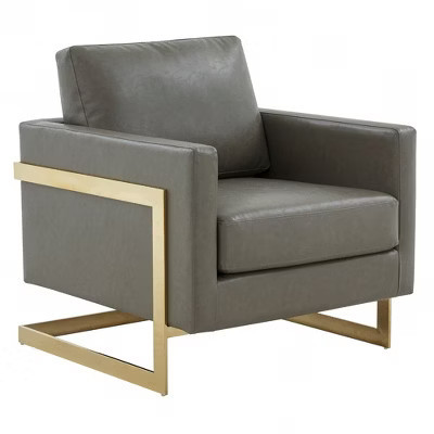 LeisureMod Lincoln Faux Leather Accent Chair with Gold Frame in Grey | Target