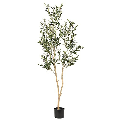 Realead Faux Olive Tree 5 feet, Fake Potted Olive Silk Tree with Branches and Fruits, Artificial Olive Trees for Modern Home Office Living Room Floor Decor Indoor | Amazon (US)