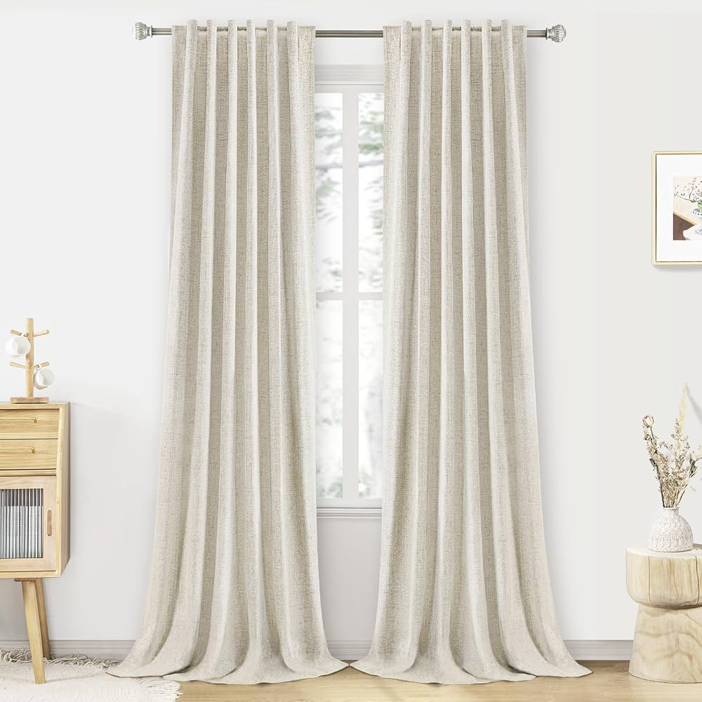 Linen 100% Blackout Curtains 108 Inches Long, Rod Pocket Extra Long Thermal Insulated 2 Panels Wi... | Amazon (US)