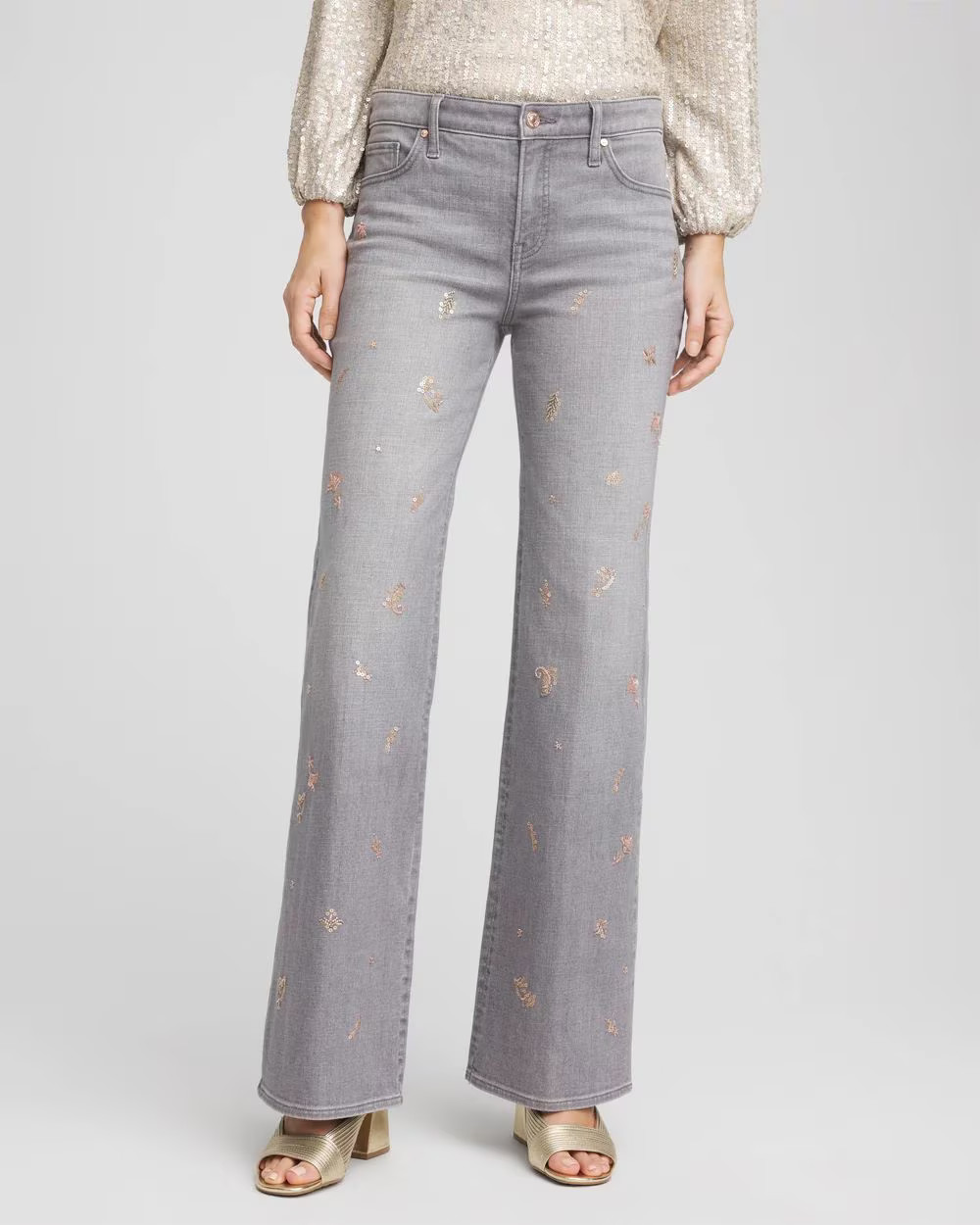 Rose Gold Embellished Girlfriend Flared Jeans | Chico's