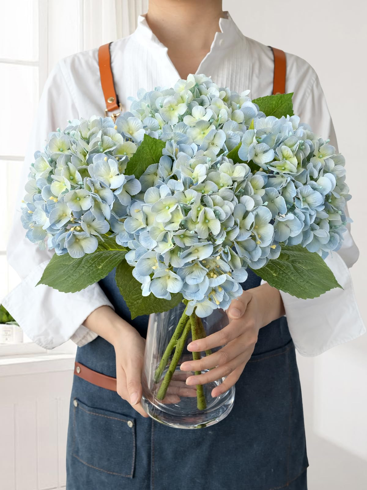 Light Blue Hydrangea Artificial Flowers,4Pcs 20" Real Touch Lifelike Silk Artificial Hydrangeas, ... | Amazon (US)