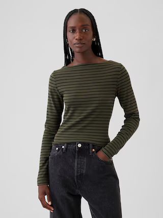 Modern Rib Cropped Boatneck T-Shirt | Gap (US)