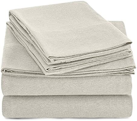 AmazonBasics Heather Cotton Jersey Bed Sheet Set - Full, Oatmeal | Amazon (US)