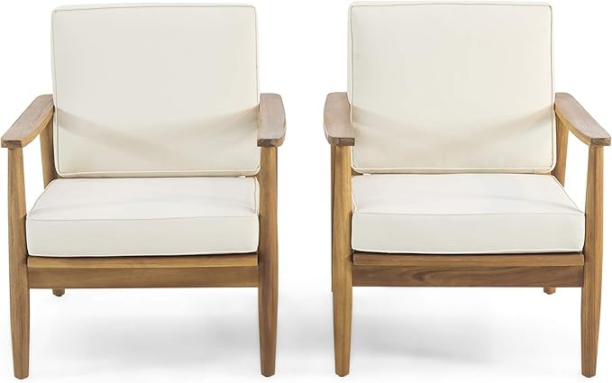 Christopher Knight Home Felix Outdoor Acacia Wood Club Chair (Set of 2), Teak Finish, Beige | Amazon (US)