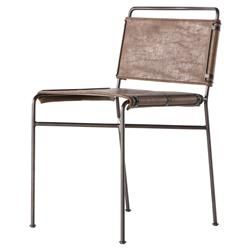 Oxton Industrial Loft Dark Brown Seat Black Iron Frame Dining Side Chair | Kathy Kuo Home
