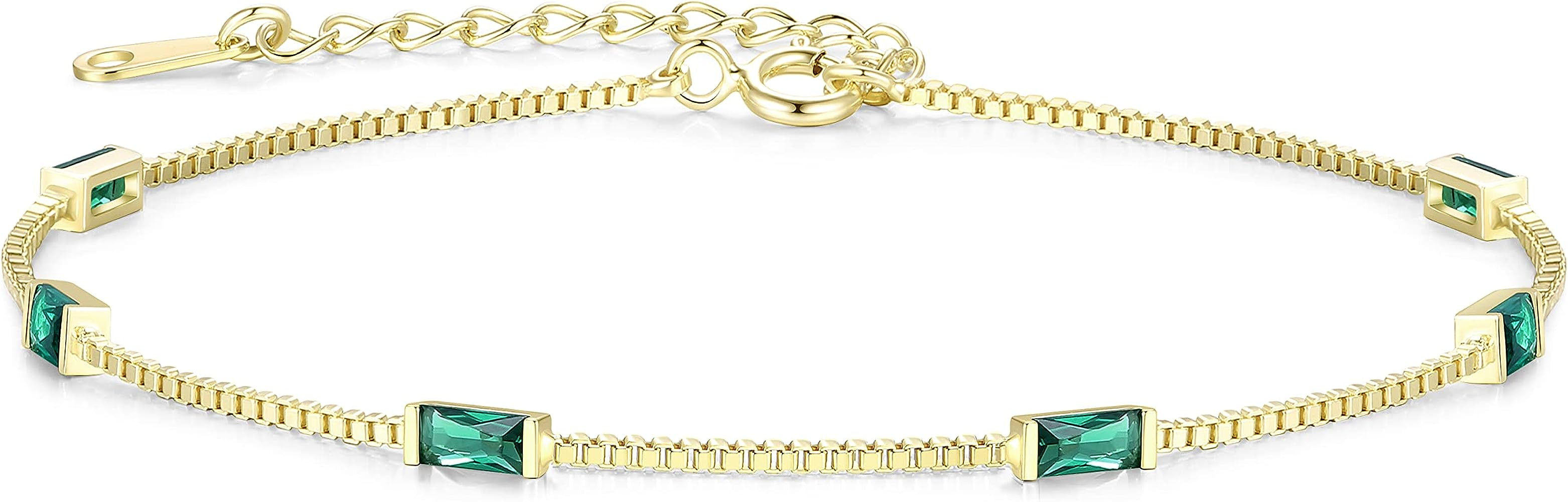 LOUISA SECRET Birthstone Bracelets for Women, 925 Sterling Silver Dainty Simple Link Bracelet, Bi... | Amazon (US)