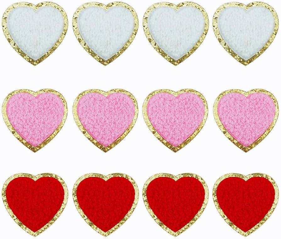 12 PCS Heart Patch Red Pink White Heart Iron On Patches Chenille Patches Embroidery for Repair Cl... | Amazon (US)