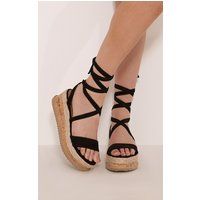 Niella Black Espadrille Flatform Sandals | PrettyLittleThing UK