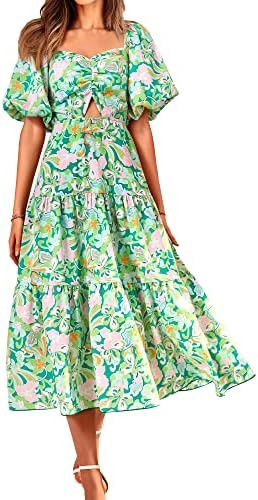 BTFBM Summer Dresses for Women 2026 Spring Outfits Beach Vacation Short Sleeve Smocked Boho Casua... | Amazon (US)