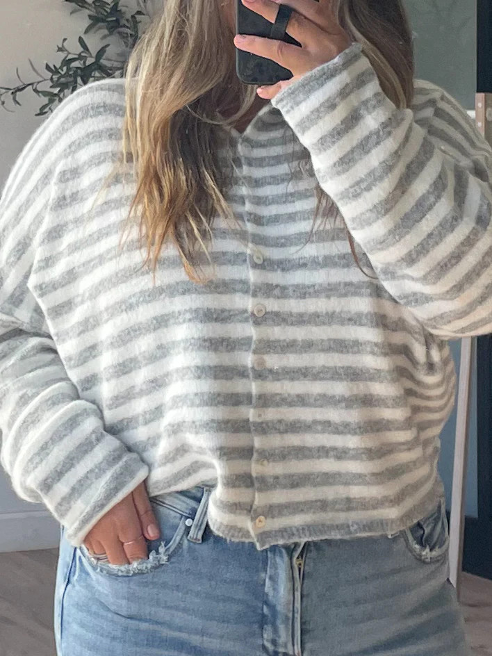 Isla Cardigan | Striped Grey | RESTOCK | Talulah