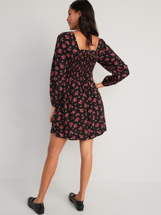 Fit & Flare Puff-Sleeve Floral Smocked Mini Dress for Women | Old Navy (US)