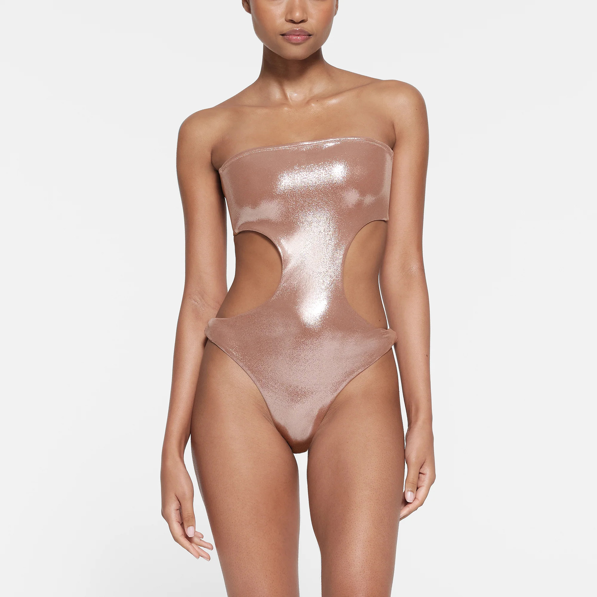 SKIMS Strapless Cut Out Monokini | Deep Neutral | 4XL | Liquid Shine Swim | SKIMS (US)