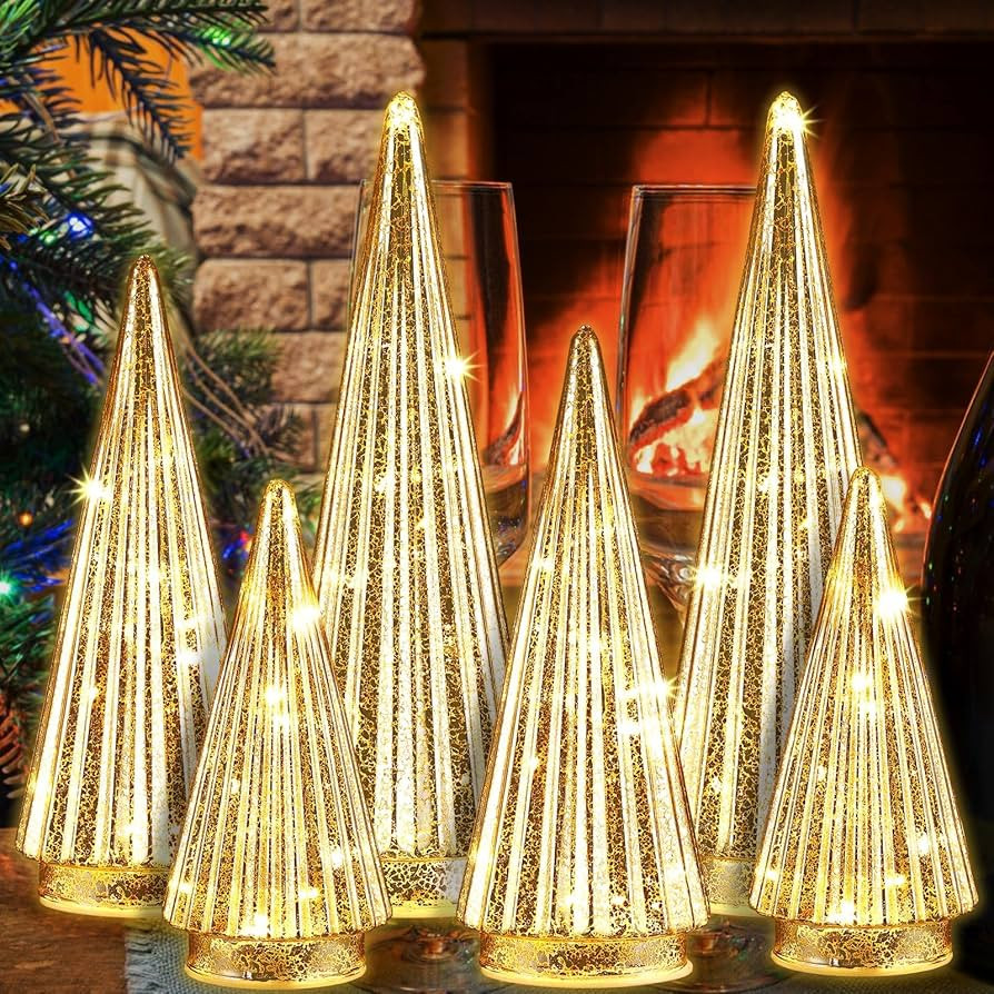 Riakrum 6 Pcs Mercury Glass Christmas Tree Glass Christmas Tabletop Decoration Lighted Assorted X... | Amazon (US)