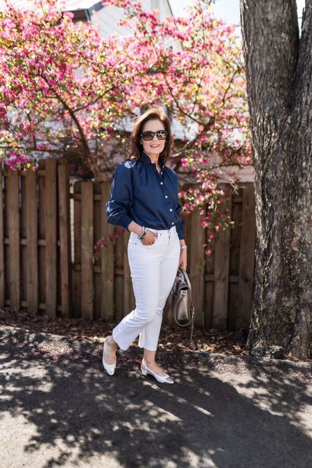 Classic navy and white for spring outfit formula never fails.  Spring slingback shoes are a must.  
Petite springs my outfits, spring outfits, petite friendly spring outfits
#ltkpetite #petitee

#LTKSeasonal #LTKover40 #LTKshoecrush