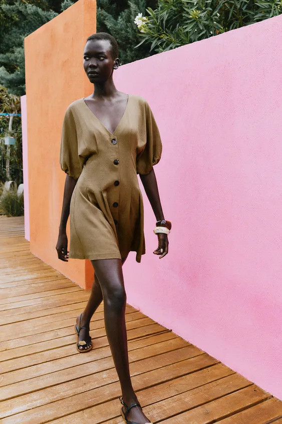 LINEN BLEND MINI DRESS | Zara US