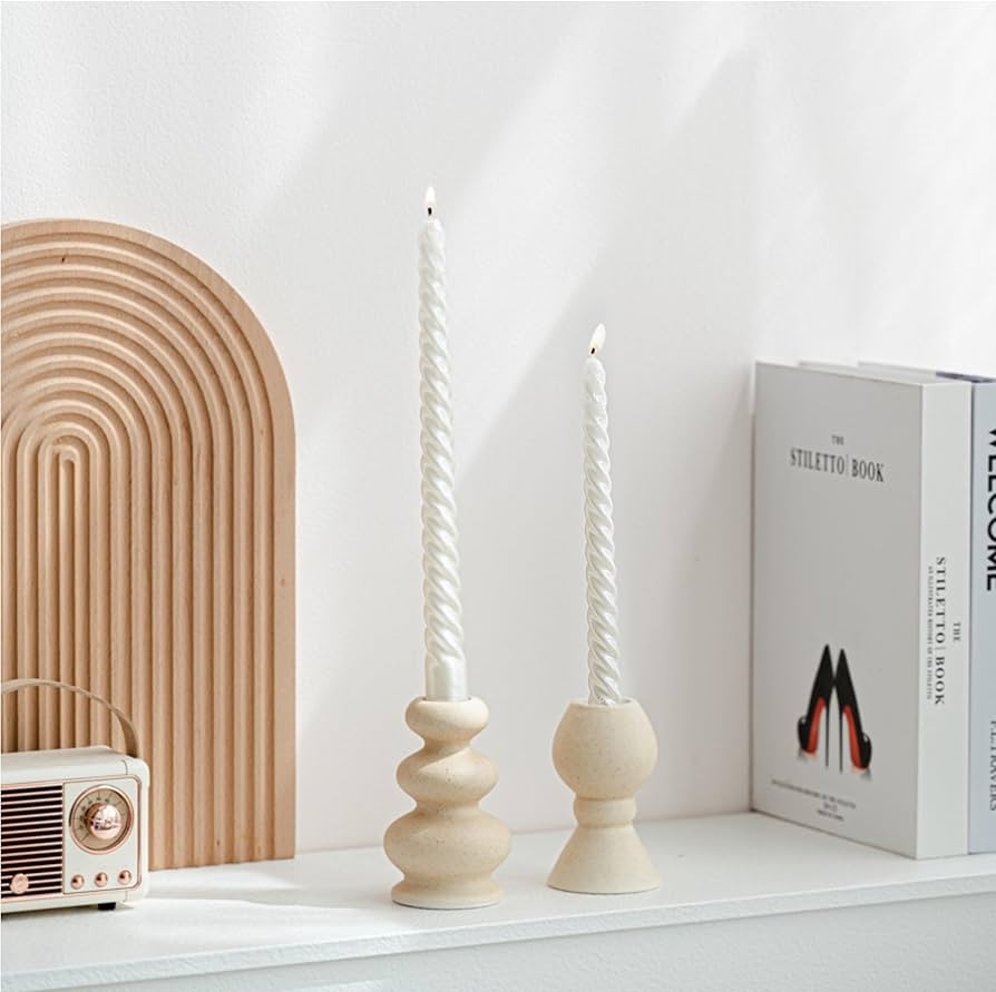 Taper Ceramic Candle Holders, Set of 2 Matte Boho Decorative Candlestick Holders,Table Decor Cent... | Amazon (US)