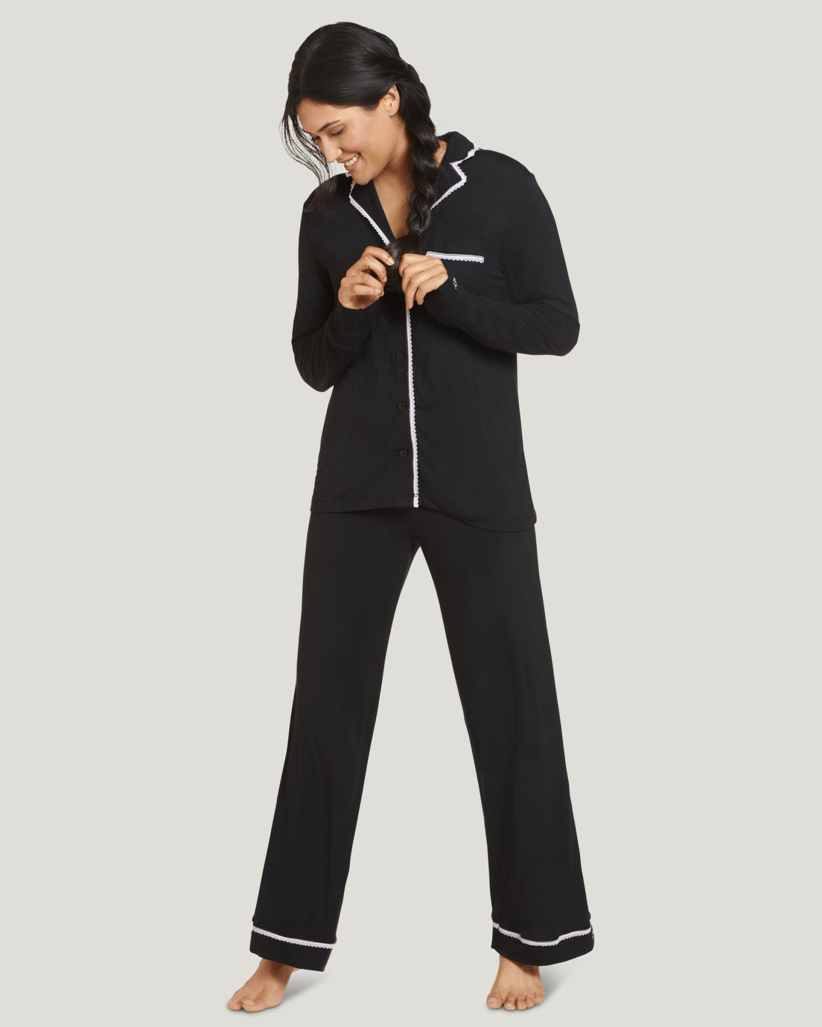 Cooling Modal Notch Collar Long Sleeve Top & Pant Set | Jockey