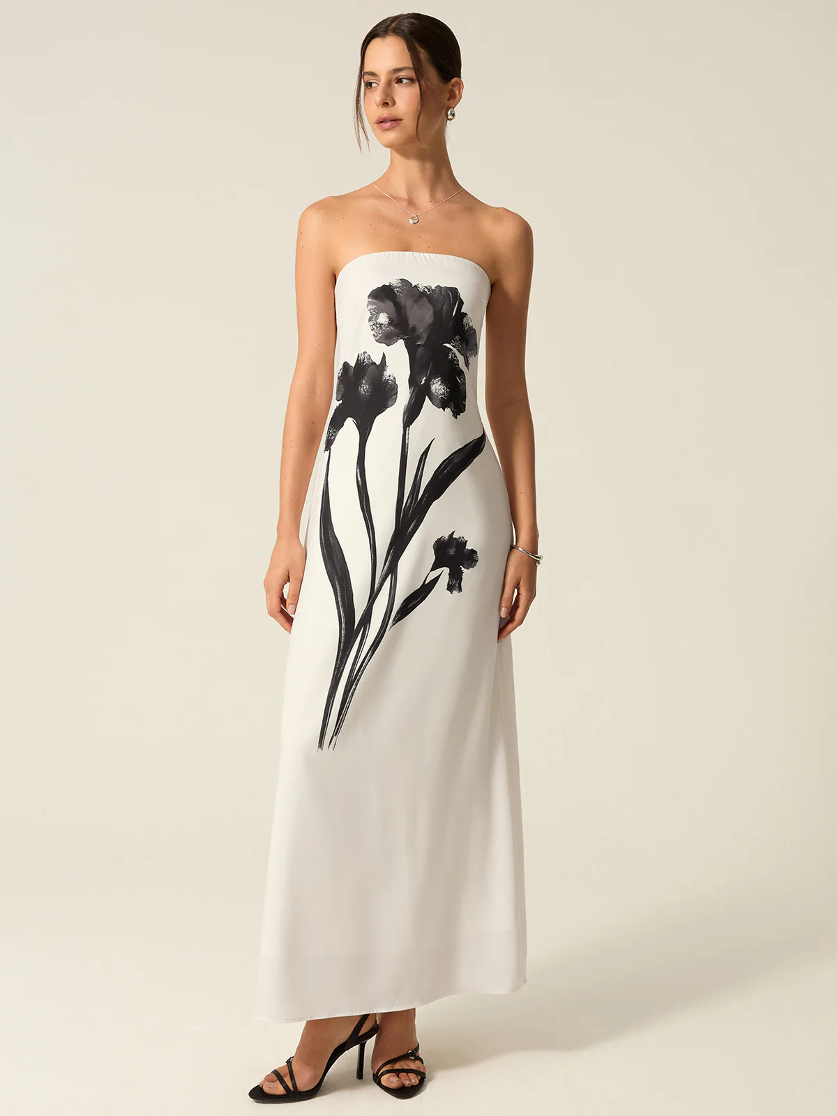 Strapless Floral Print Maxi Dress | Commense