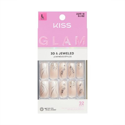 KISS Nails GLAM Jeweled Press-On Fake Nails - Long Square - Wrapped in Beauty - 35ct | Target