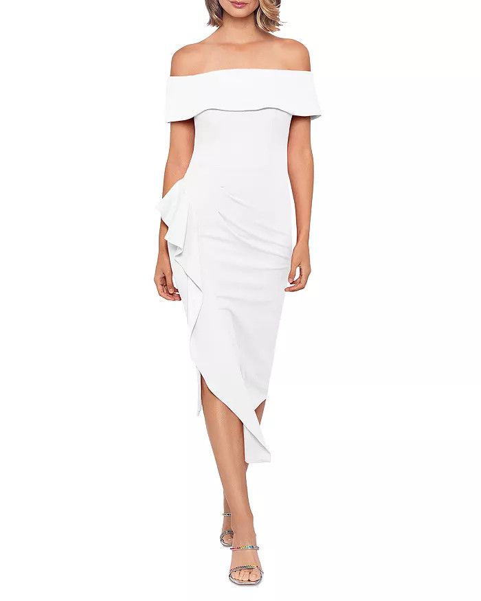 Off-the-Shoulder Ruffle Midi Sheath Dress - 100% Exclusive | Bloomingdale's (US)