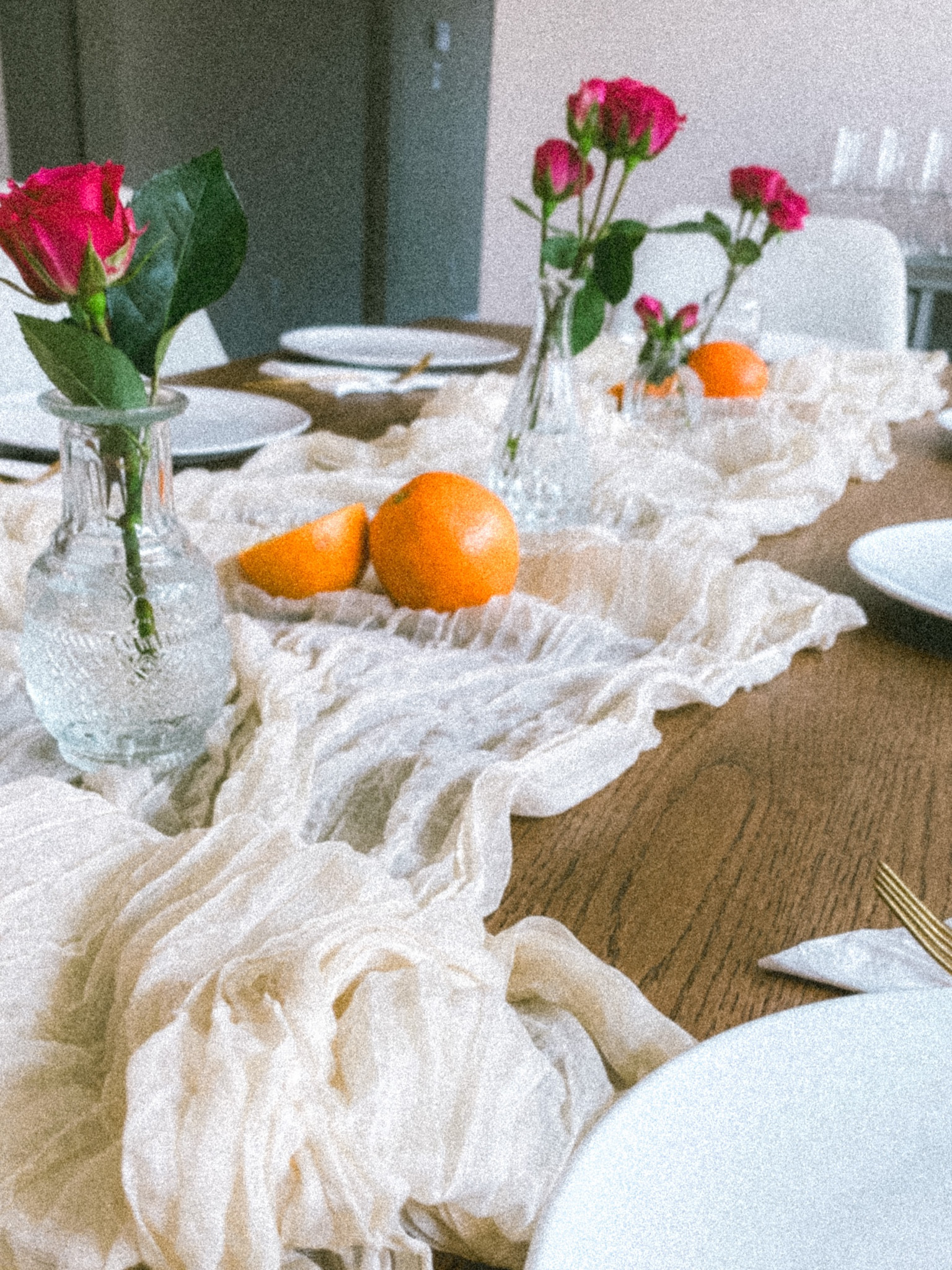 Aperol spritz theme brunch. These small vases come in all shapes and sizes and are super cute and affordable for parties! I paired them with a soft cheesecloth table runner that comes in a pack of 2 