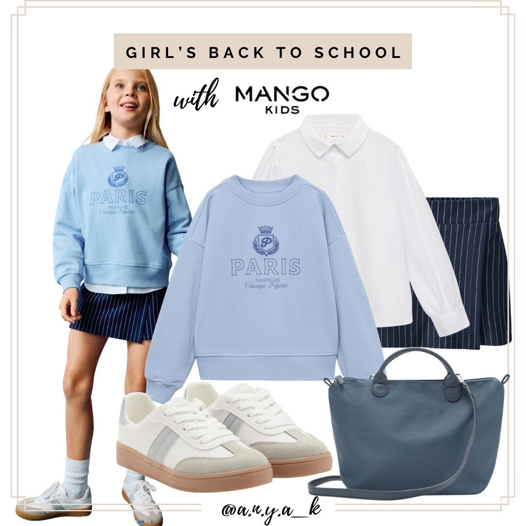 Back-to-school, but make it chic! ✨ This first-day of school outfit is giving Parisian prep vibes. Loving the soft blue sweatshirt, crisp white blouse, and pinstripe skort combo — comfy and stylish for fall!

#BackToSchoolStyle #MangoKids #LTKKids #LTKBackToSchool #MiniStyle #GirlsStyle #ParisianChic

#LTKKids #LTKautumn #LTKSeasonal