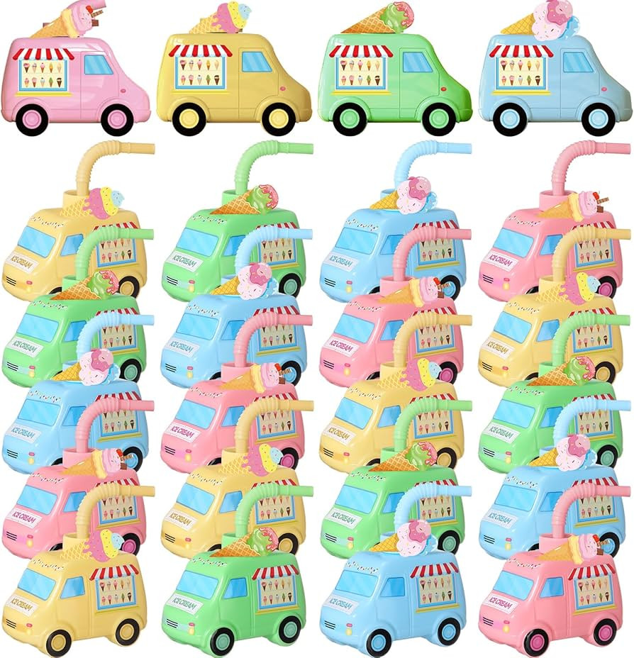 Tanlade 24 Set Ice Cream Truck Shape Cups for Summer, 10 oz Ice Cream Drinking Cup with DIY Stick... | Amazon (US)