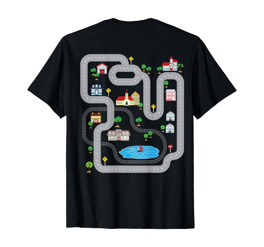 Playmat Train Car Race Track Printed On Back Road T-Shirt | Amazon (US)