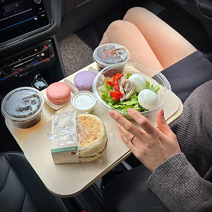 2-in-1 Drive-Thru Tray, Wooden Car Table & Food Tray with Base Stand, Extendable Car Cup Holder T... | Amazon (US)