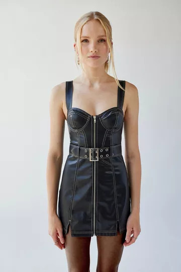UO Fast Lane Faux Leather Moto Mini Dress | Urban Outfitters (US and RoW)