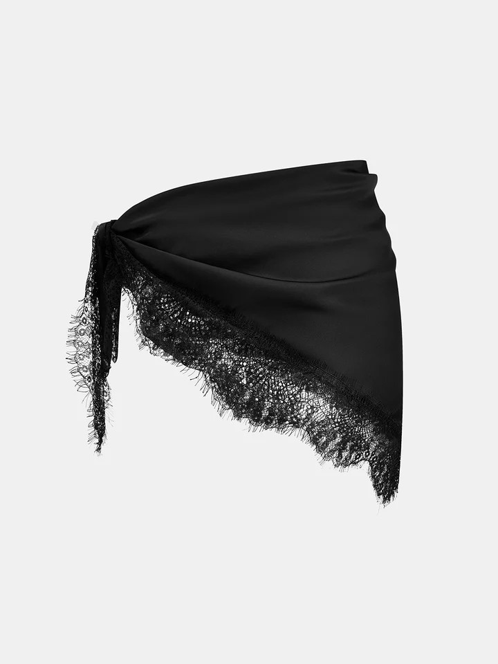 Satin Lace Trim Bandana Scarf | Commense