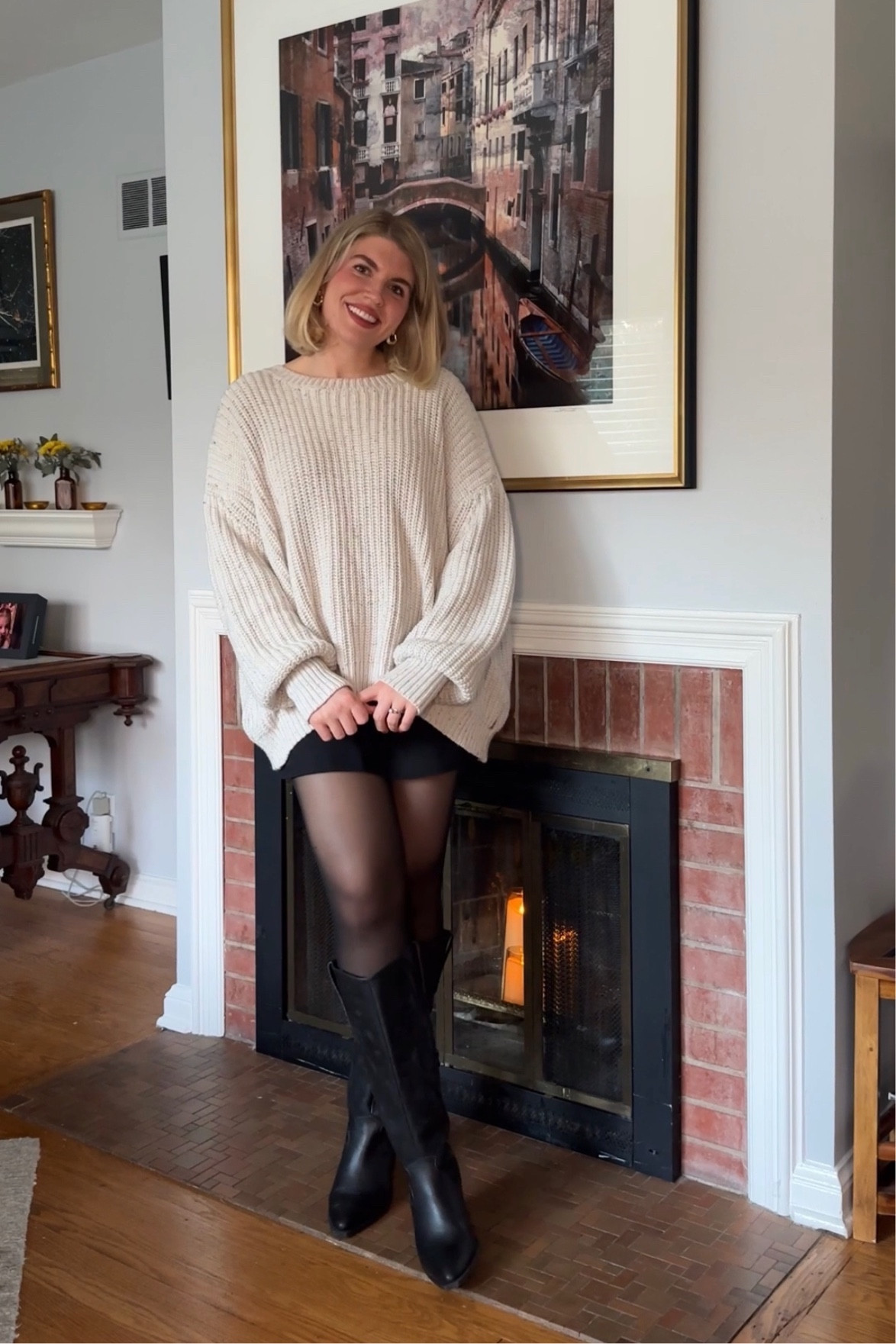An oversized cozy sweater, a black mini skirt (this one’s a skort underneath 🎉), black tights, and black boots is my favorite fall and winter uniform that makes me feel so cozy and put together!! 
#LTKCyberWeek 

#LTKSeasonal #LTKHoliday