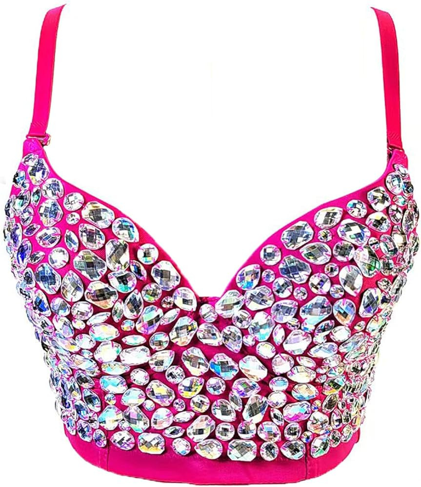 VEENDEO Women's Bustier Crop Top Corset Top Push up Rhinestone Diamond Bra Club Party Vest with D... | Amazon (US)