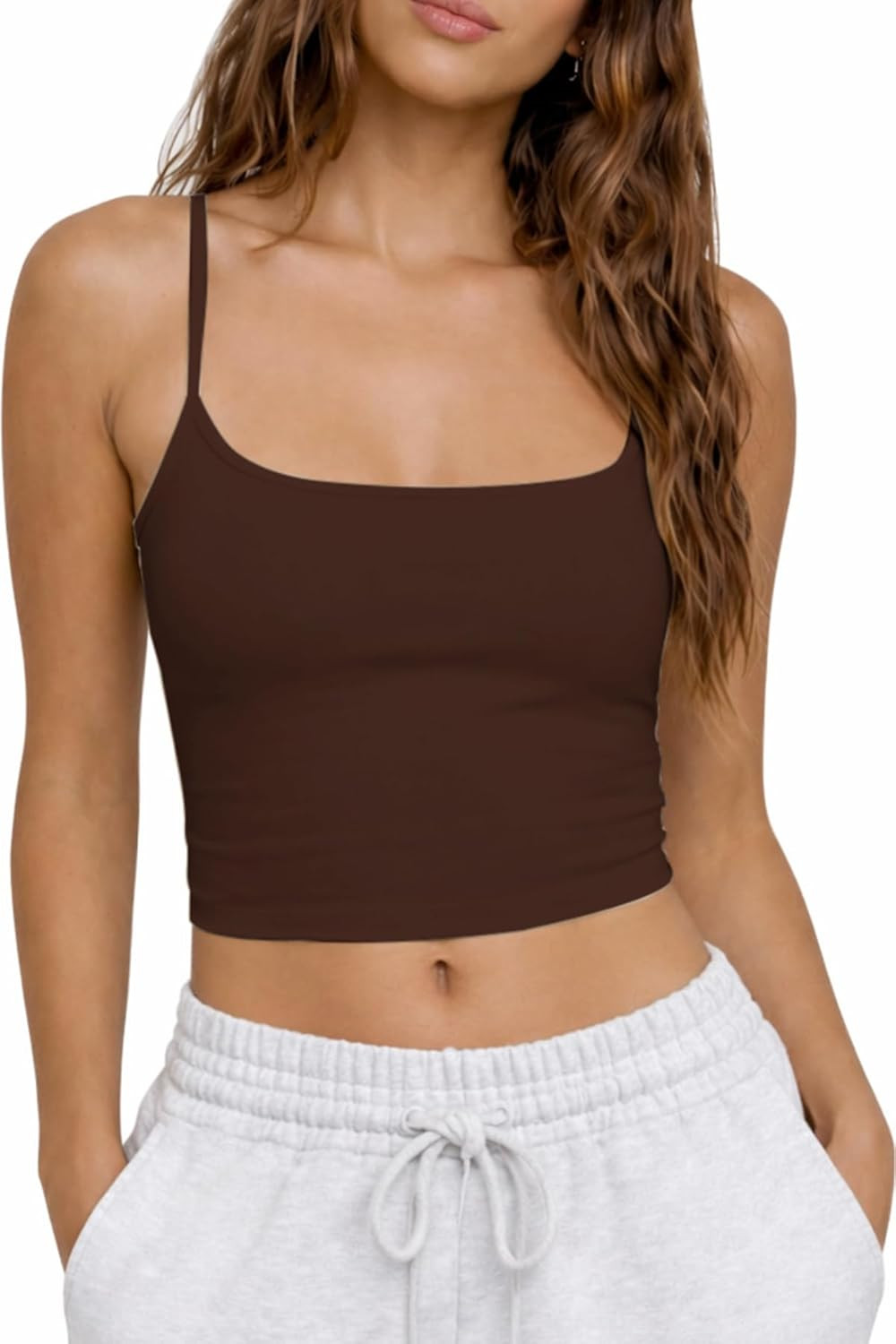 CHYRII Womens Tank Tops with Built in Bras Summer Cropped Sleeveless Square Neck Going Out Basic Camisole Tops | Amazon (US)