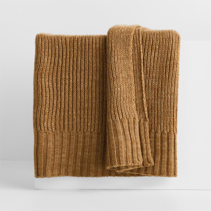 Sweater Knit 70"x55" Ocher Brown Throw Blanket + Reviews | Crate & Barrel | Crate & Barrel