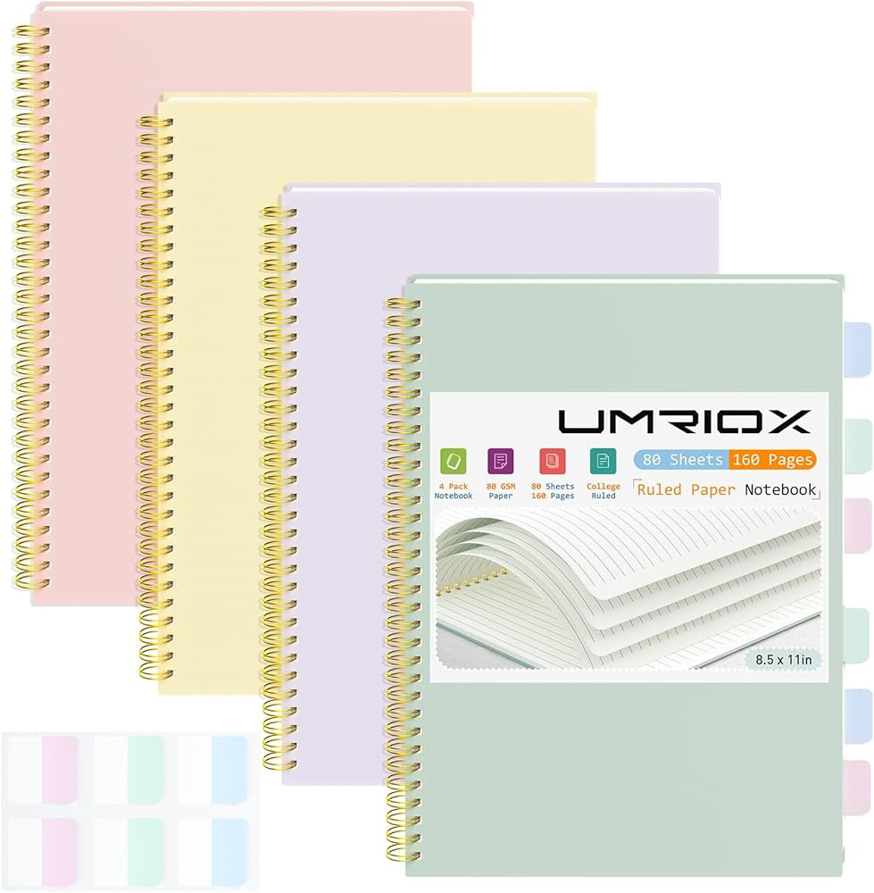 Amazon.com : Umriox 4 Pack Lined Spiral Journal Notebook, 160 Pages 8.5" x 11" College Ruled Spir... | Amazon (US)