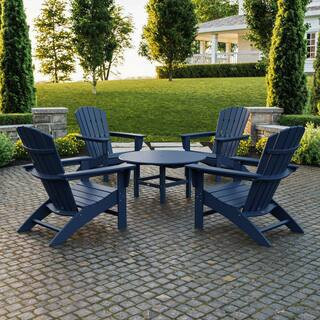 Grant Park Navy 5-Piece HDPE Plastic Traditional Curveback Outdoor Adirondack Patio Conversation Set | The Home Depot