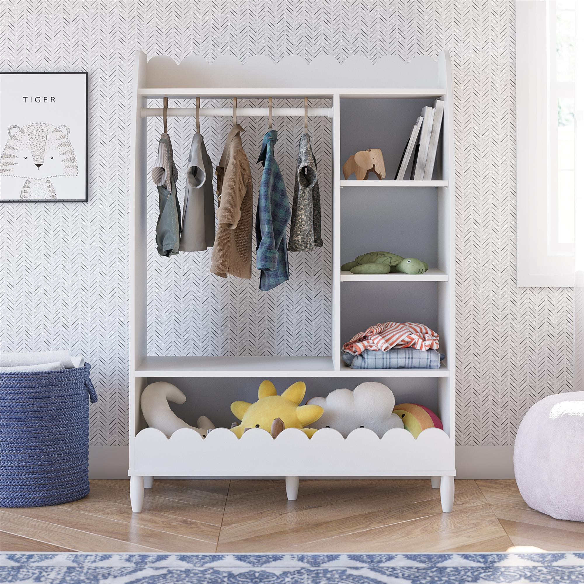 Cloud Kids Dress Up Storage and Clothing Rack with Toy Organizer and Shelves, White - Walmart.com | Walmart (US)