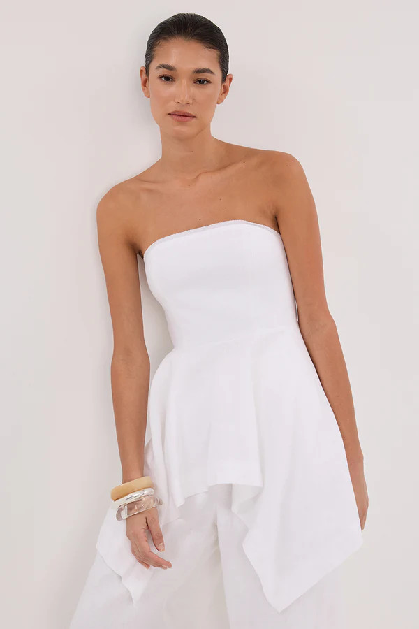 LUNA WHITE LINEN HANDKERCHIEF TOP | DISSH