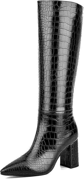 Knee High Boots for Women - Fashion Faux Crocodile Boots Wide Calf Tall Boots Long Gogo Boots Zip... | Amazon (US)