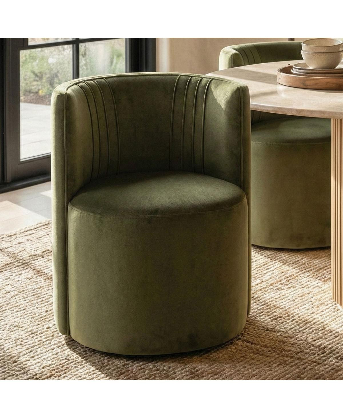 Maison Boucle Velvet Swivel Barrel Accent Chair in Green