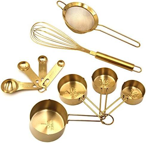 Homestia 10 Piece Gold Cooking and Baking Utensil Set Stainless Steel: 4 Pcs Measuring Cups, 4 Pc... | Amazon (US)