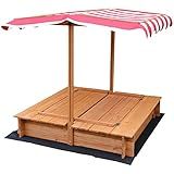 Critter Sitters Children's Wood Sand Box with 2 Foldable Benches, Red and White Striped Canopy, and  | Amazon (US)