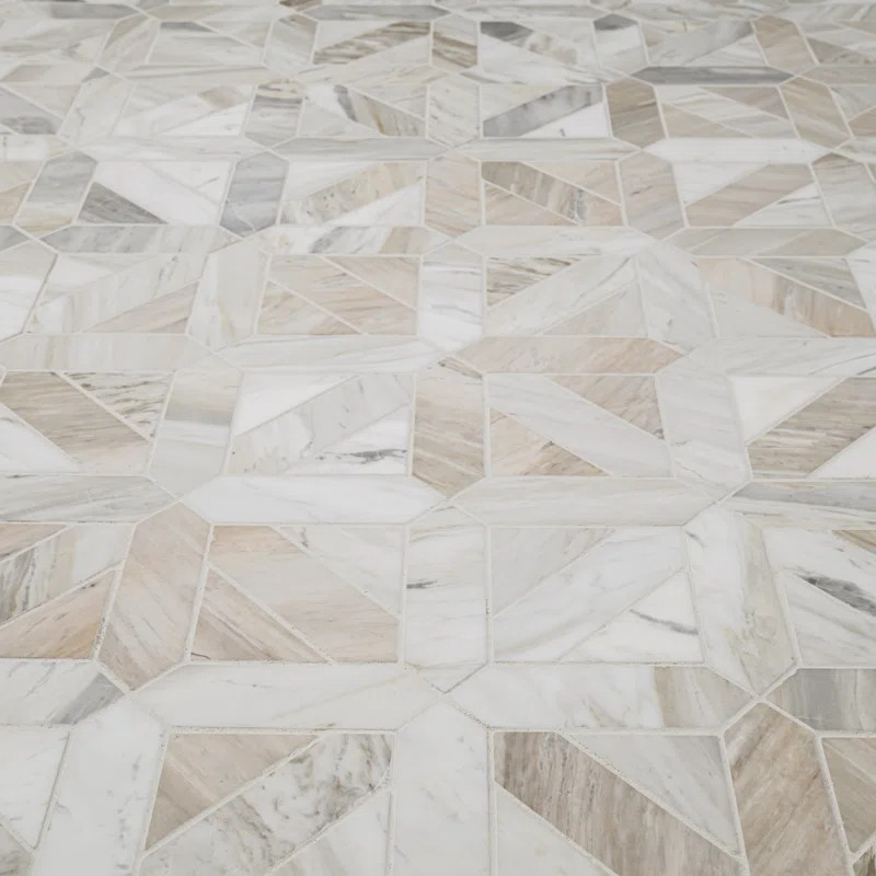 Athena Gold Geometrica 12" x 12" Honed Marble Mesh Mounted Mosaic Tile | Wayfair North America