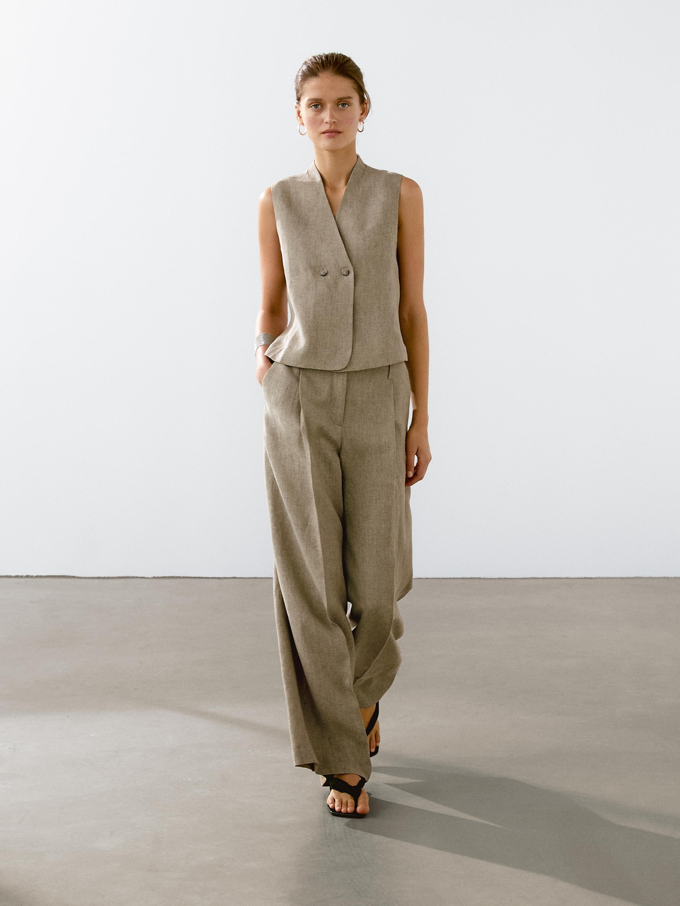 Linen blend darted trousers | Massimo Dutti UK
